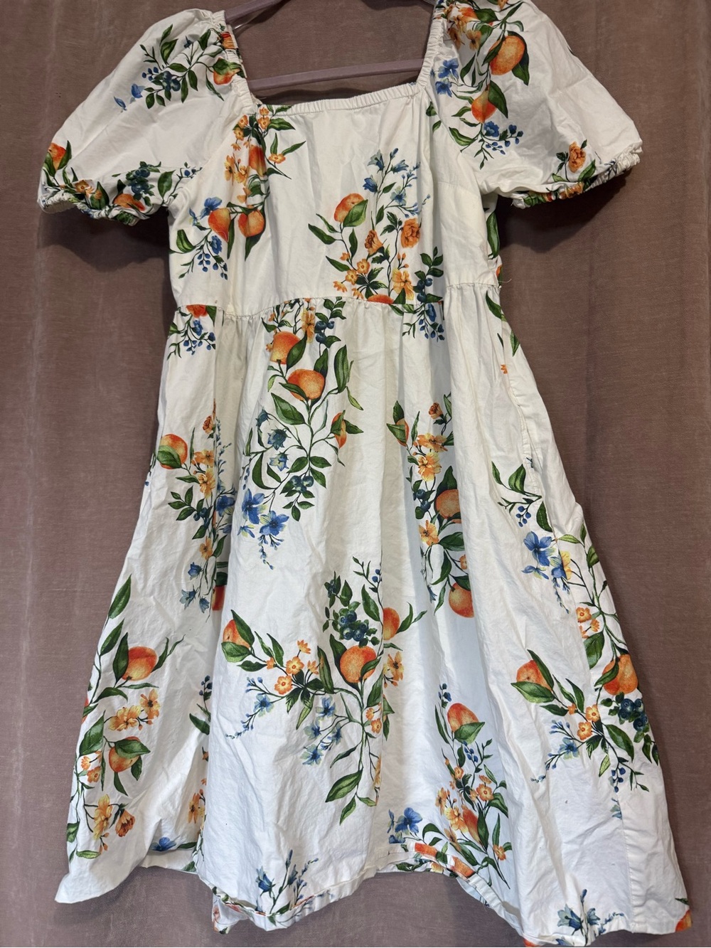 Time and Tru White Dress with Orange & Green Floral Print